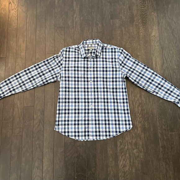 Express Blue & White Check Large 16-16.5 Fitted Men's Button Down Shirt - Picture 8 of 11